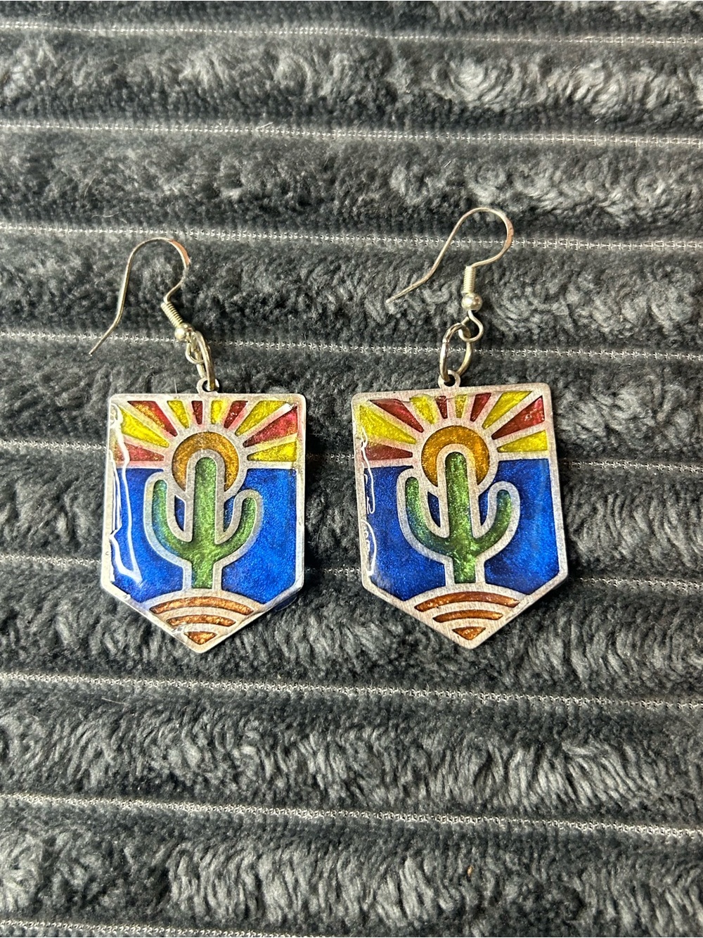 Desert Cactus Stained-Glass Style Dangle Earrings – Southwestern Aesthetic